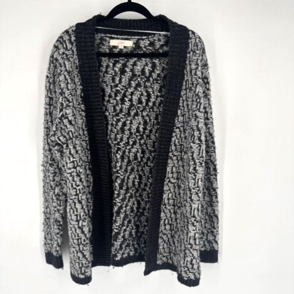 Loft Women's Marbled Wool Blend Open Front‎ Cardigan Sweater Gray Black Size XL